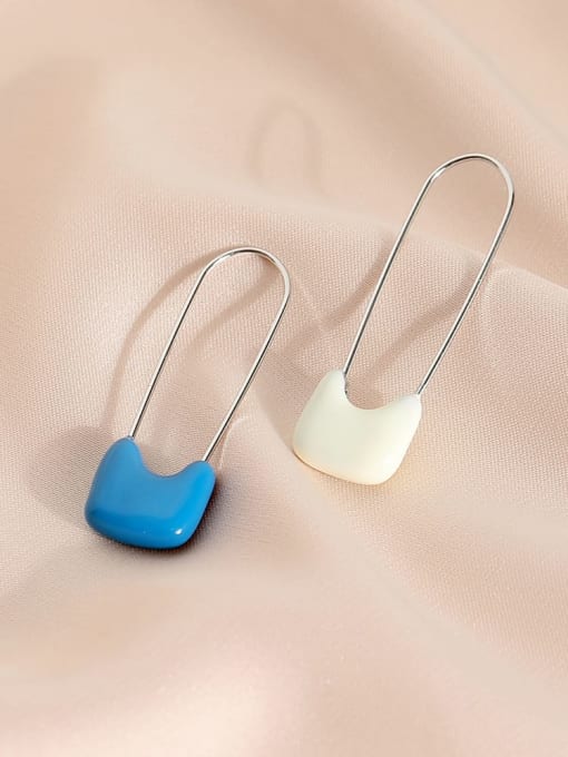White K [Royal Blue rice white] eh13166 Brass Enamel Geometric Minimalist Huggie Earring